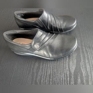 Clarks Hope Roxanne Black Leather Slip-On Shoes Women's 7.5 W Comfort Ortholite